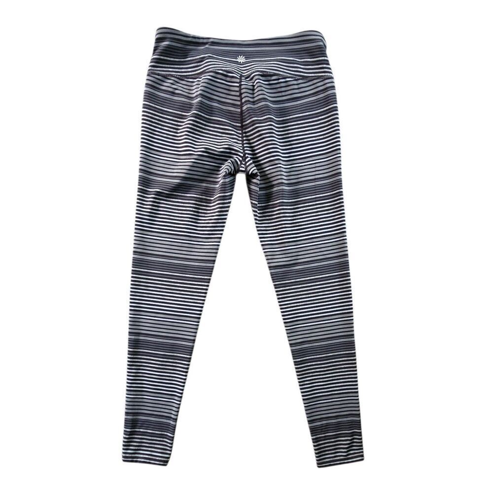 Athleta Athletic Leggings Womens L Gray Striped Workout Running Gym Exercise - Picture 2 of 7